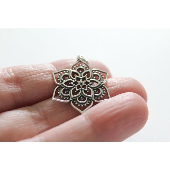 Sterling Silver Openwork Lotus Pendant, Silver Openwork Lotus Pendant - Picture 1 of 5